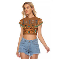 Terracotta Batik Papua-inspired Pattern Raglan Cropped T Shirt LT9 Female Gold - Polynesian Pride