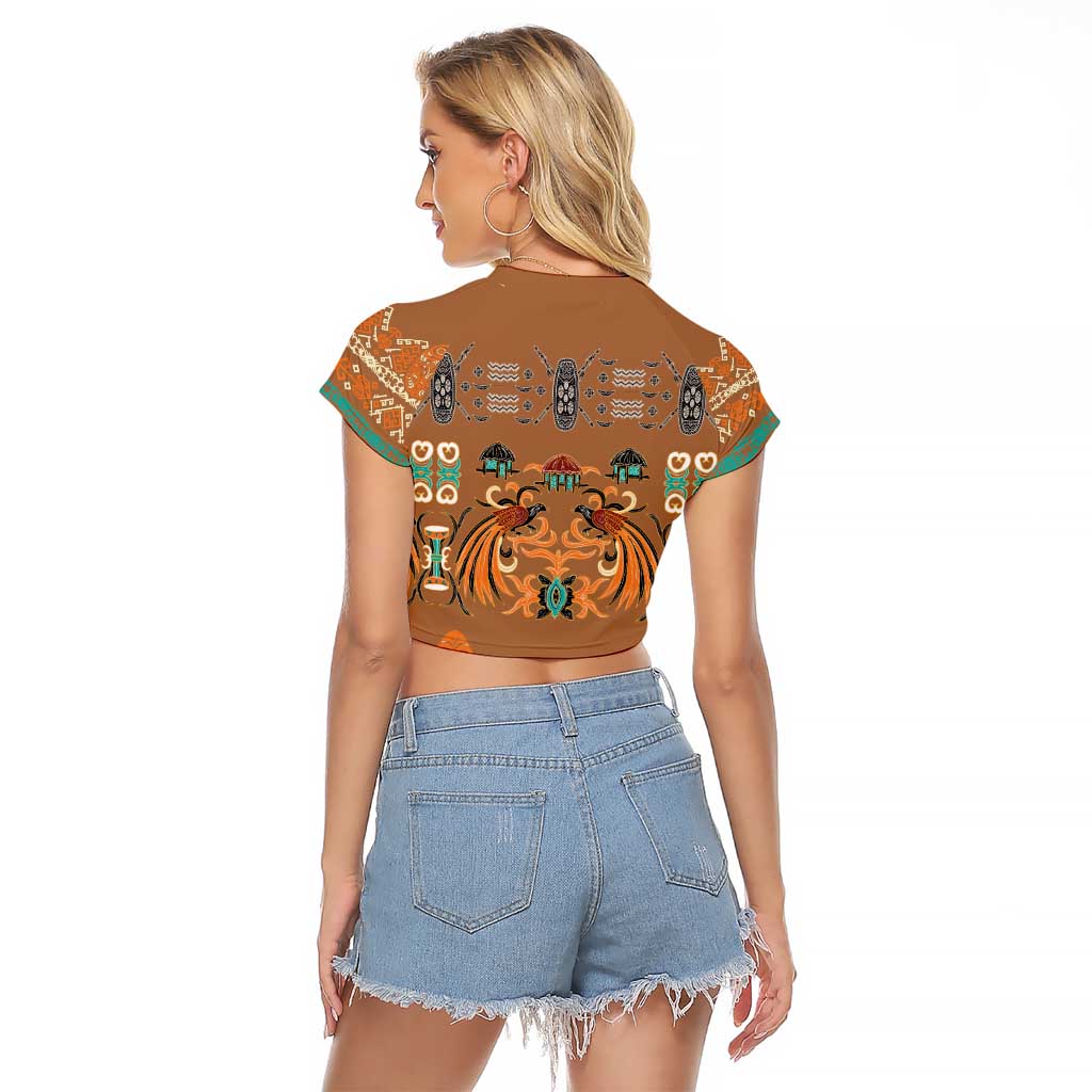 Terracotta Batik Papua-inspired Pattern Raglan Cropped T Shirt LT9 - Polynesian Pride