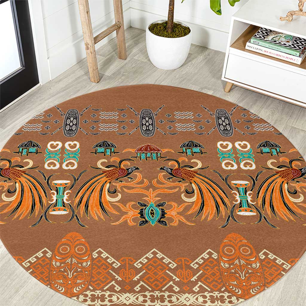 Terracotta Batik Papua-inspired Pattern Round Carpet - Polynesian Pride