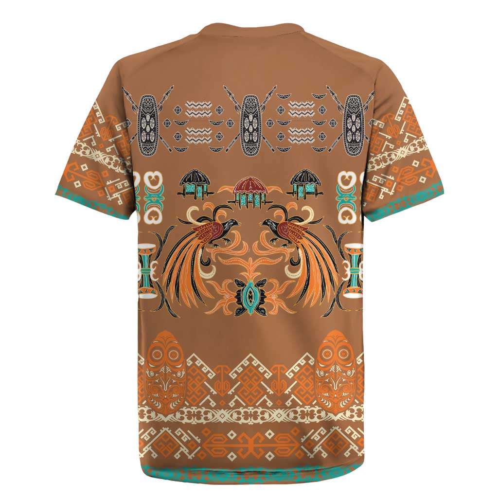 Terracotta Batik Papua-inspired Pattern Rugby Jersey - Polynesian Pride
