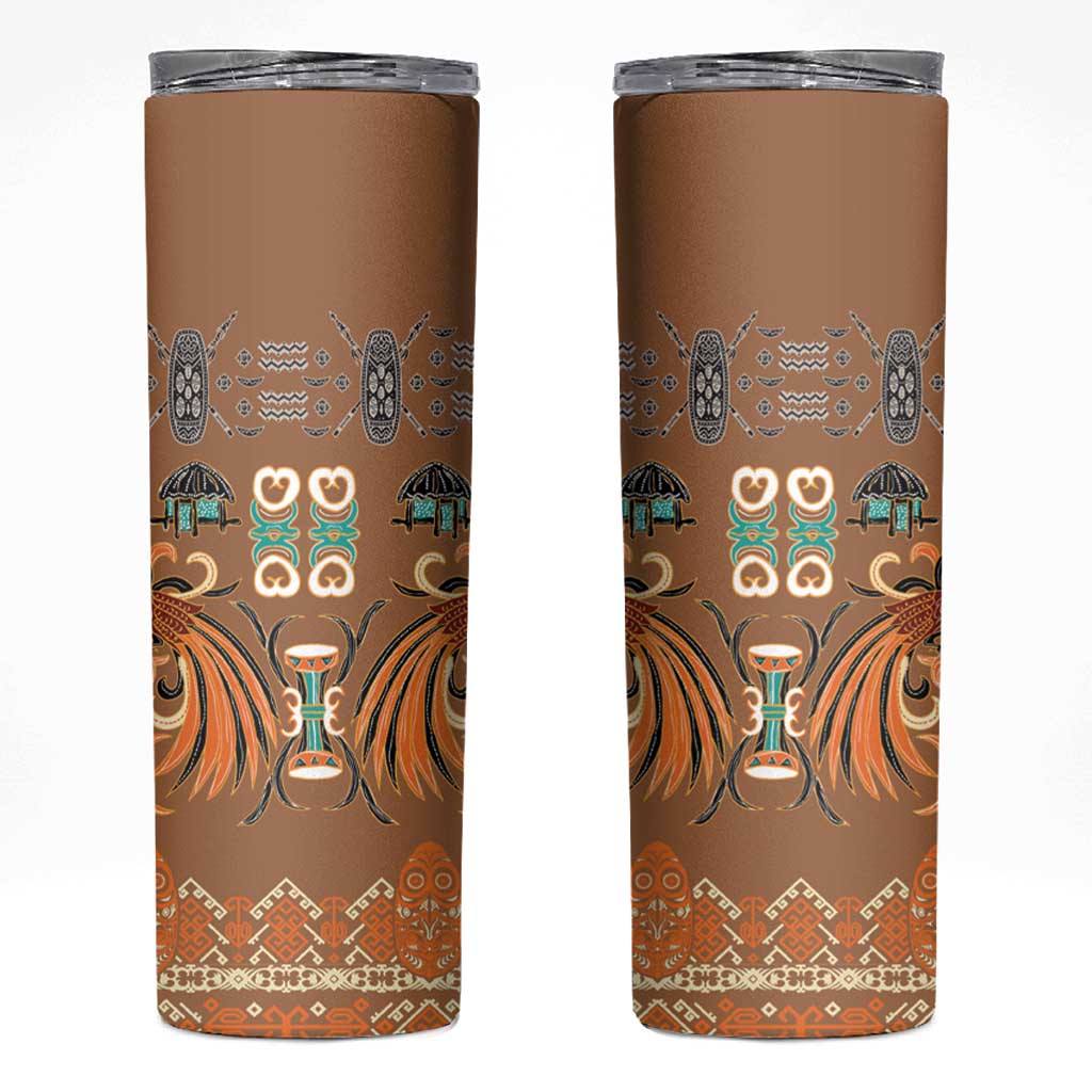 Terracotta Batik Papua-inspired Pattern Skinny Tumbler - Polynesian Pride