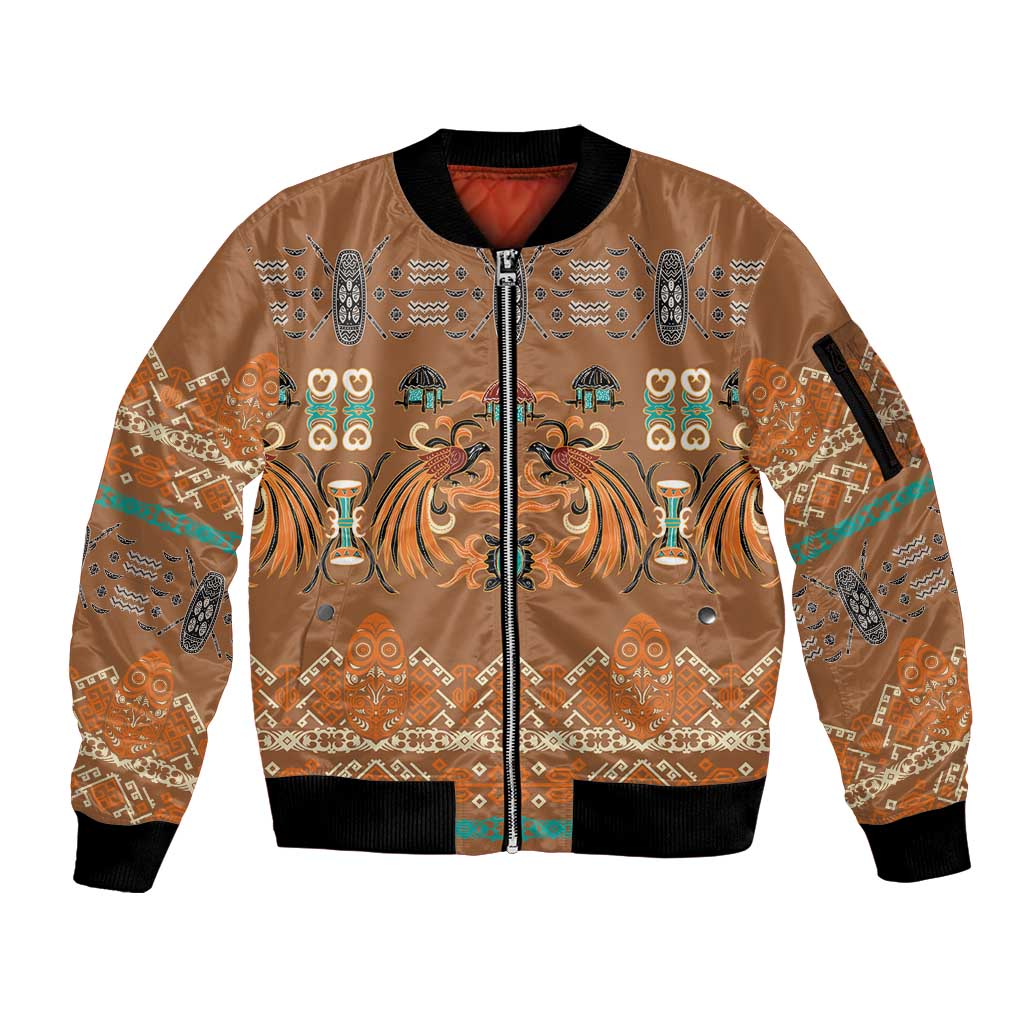 Terracotta Batik Papua-inspired Pattern Sleeve Zip Bomber Jacket LT9 Unisex Gold - Polynesian Pride