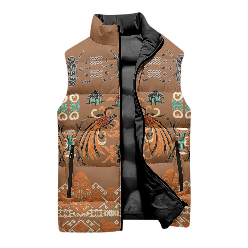 Terracotta Batik Papua-inspired Pattern Sleeveless Puffer Jacket LT9 - Polynesian Pride
