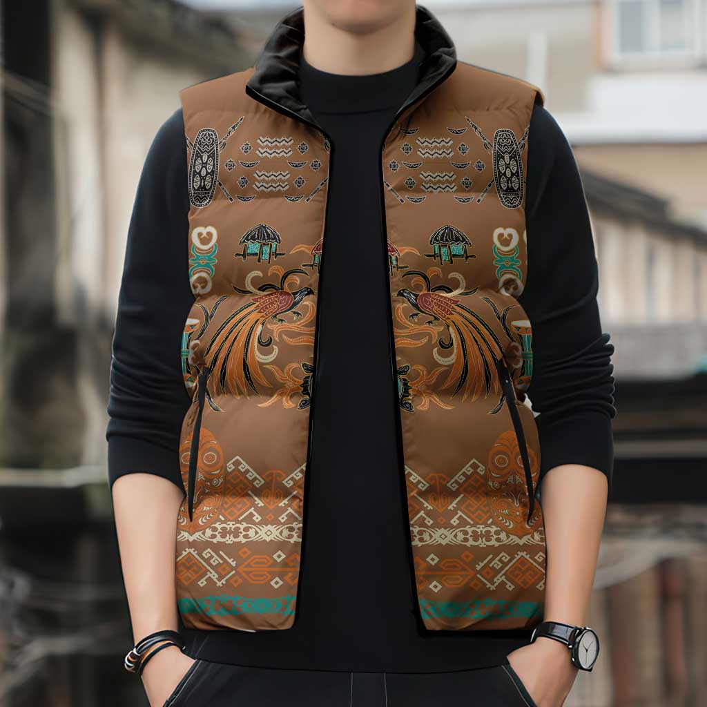 Terracotta Batik Papua-inspired Pattern Sleeveless Puffer Jacket LT9 - Polynesian Pride