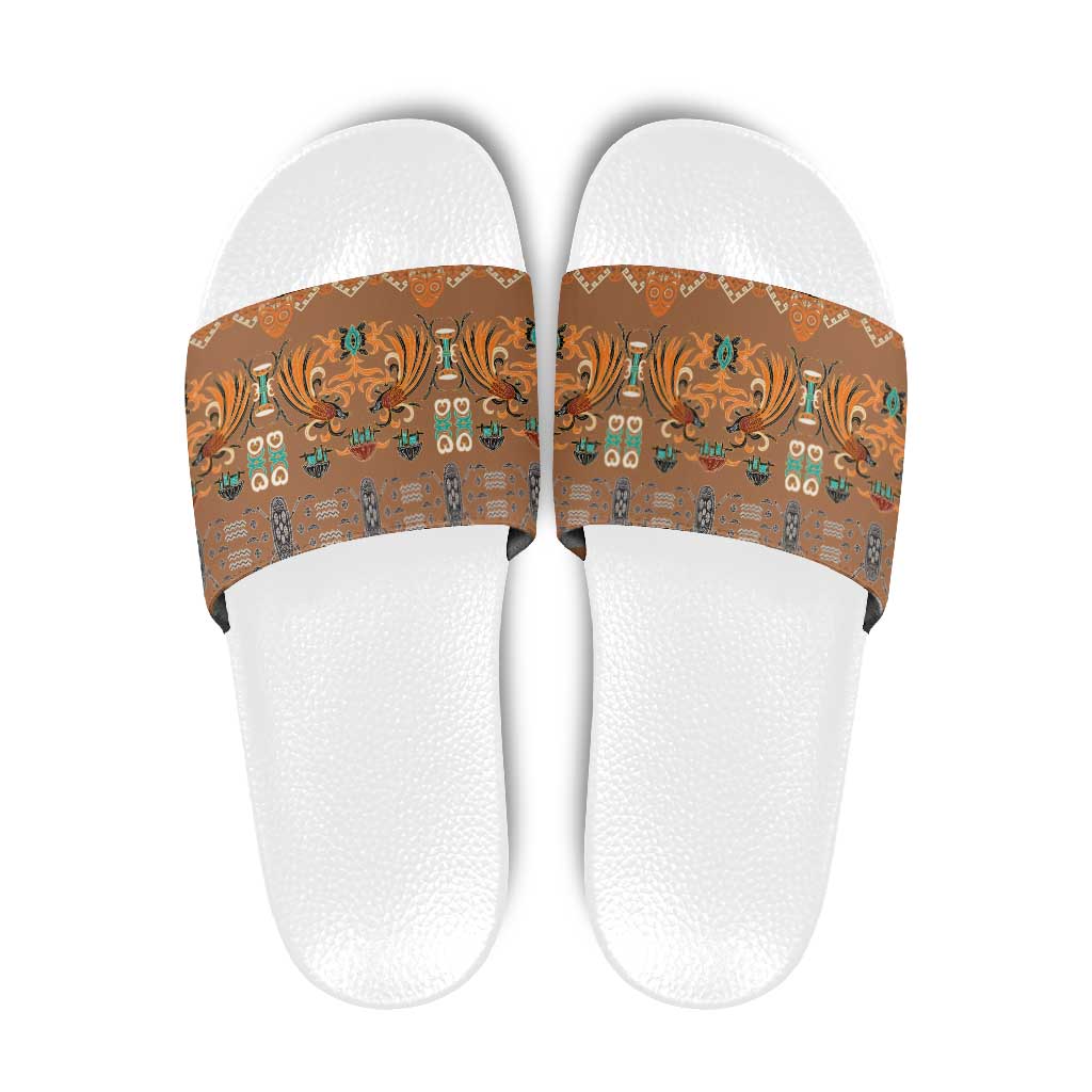 Terracotta Batik Papua-inspired Pattern Slide Sandals LT9 Gold - Polynesian Pride