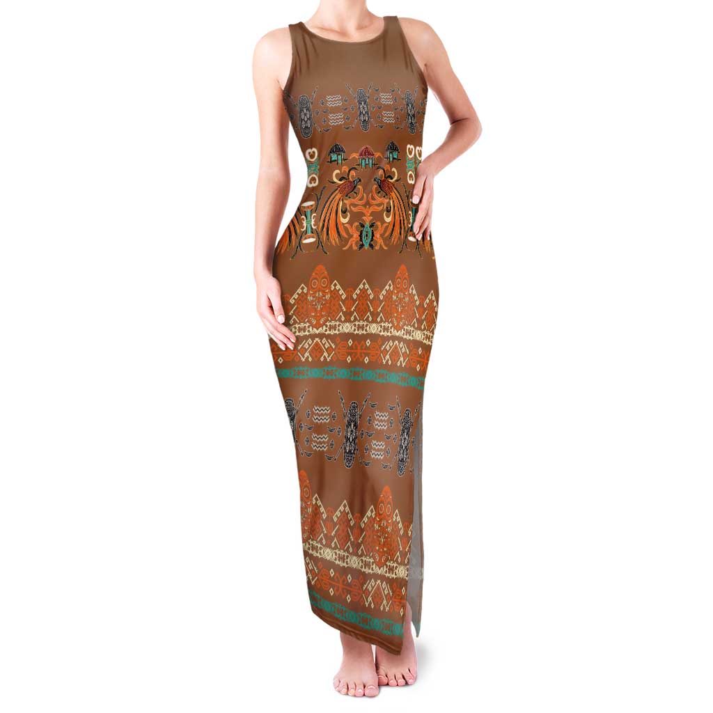 Terracotta Batik Papua-inspired Pattern Tank Maxi Dress - Polynesian Pride