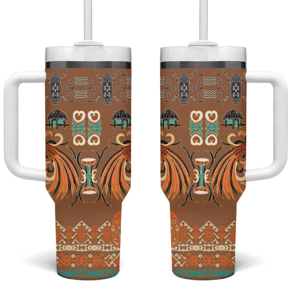 Terracotta Batik Papua-inspired Pattern Tumbler With Handle LT9 One Size: 40 oz Gold - Polynesian Pride