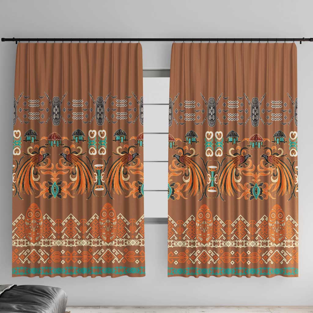 Terracotta Batik Papua-inspired Pattern Window Curtain LT9 With Hooks Gold - Polynesian Pride