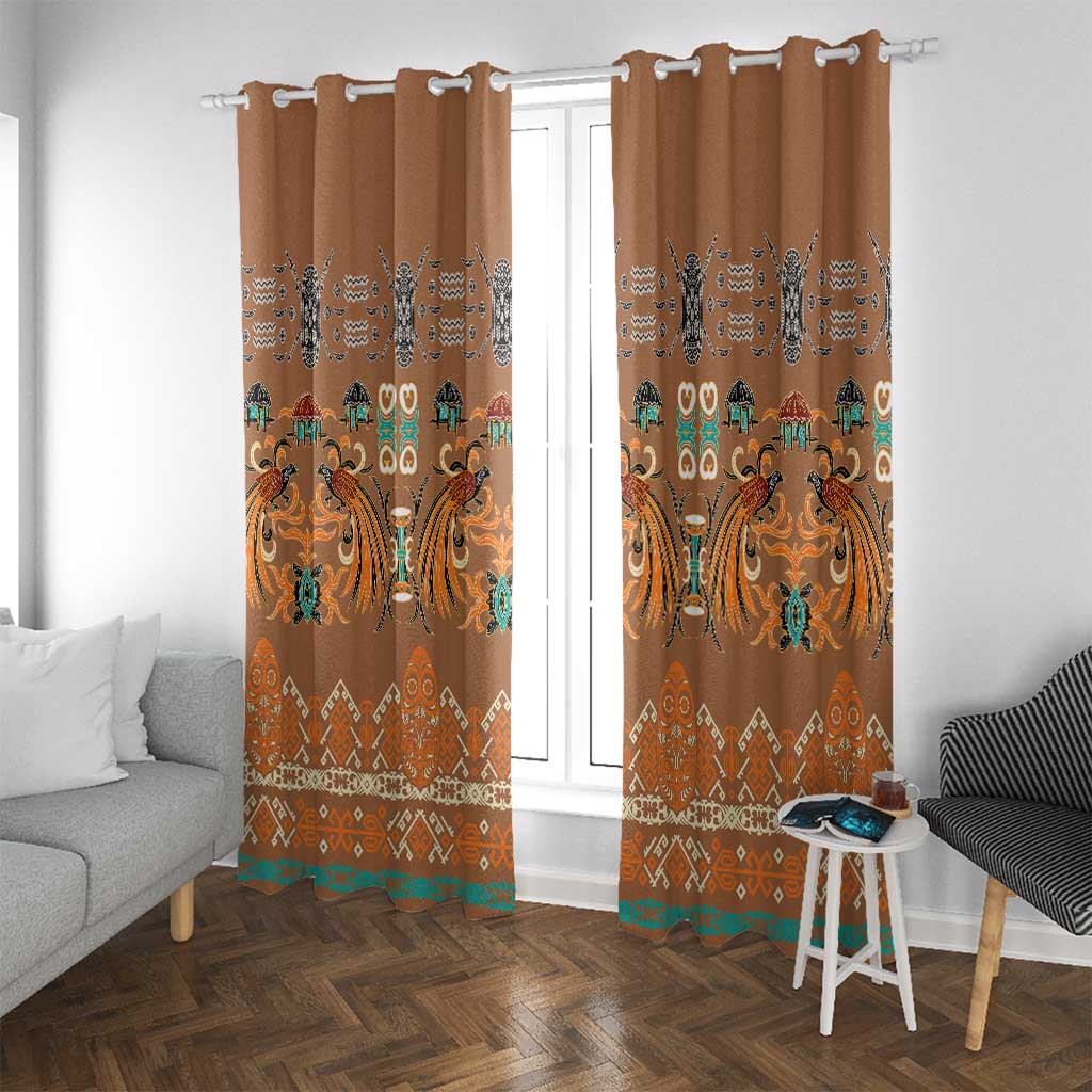 Terracotta Batik Papua-inspired Pattern Window Curtain LT9 With Grommets Gold - Polynesian Pride