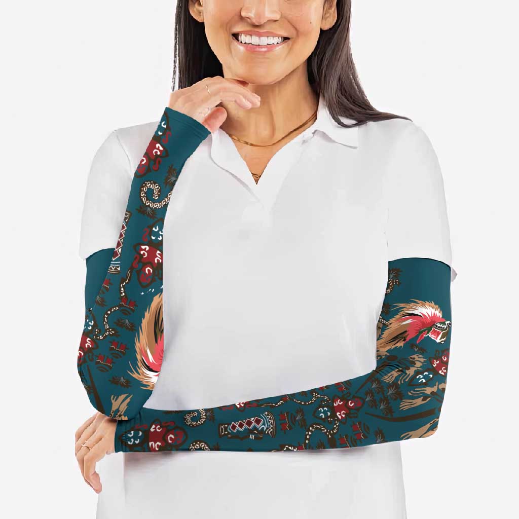 Dark Cyan Blue Bird of Batik Papua Arm Sleeves Exotic Natural Wealth of Papua - Polynesian Pride