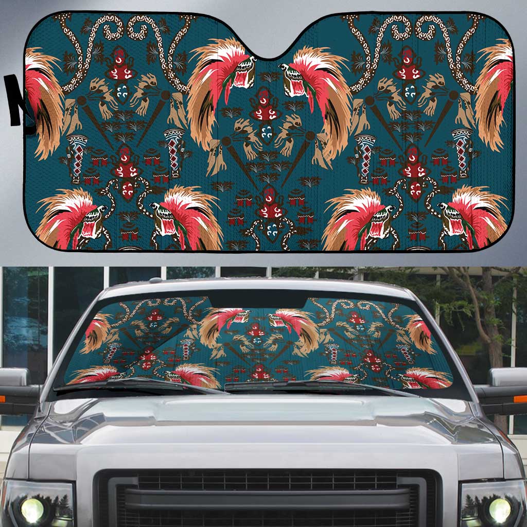 Dark Cyan Blue Bird of Batik Papua Auto Sun Shade Exotic Natural Wealth of Papua - Polynesian Pride