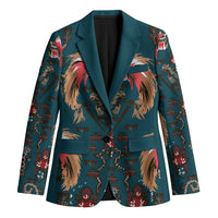 Dark Cyan Blue Bird of Batik Papua Blazer Exotic Natural Wealth of Papua LT9 Unisex Blue - Polynesian Pride