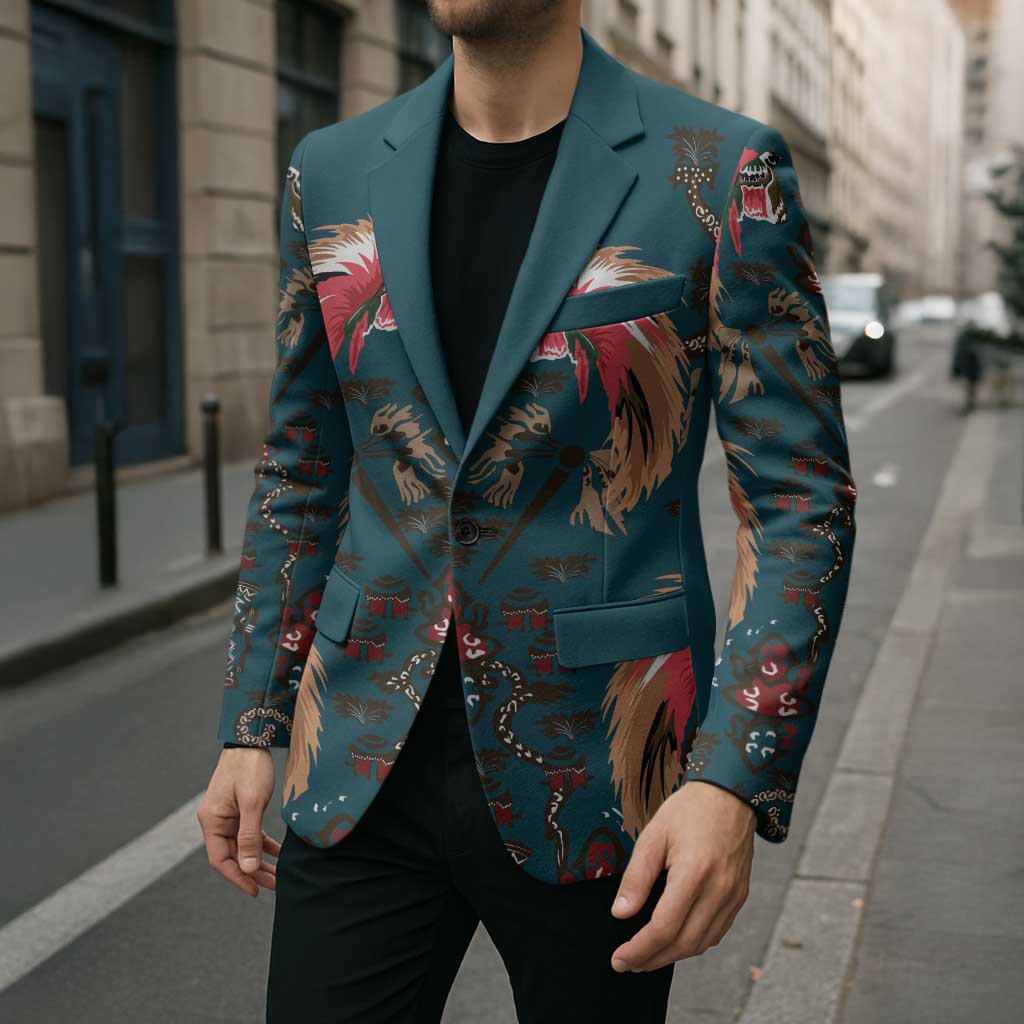 Dark Cyan Blue Bird of Batik Papua Blazer Exotic Natural Wealth of Papua LT9 - Polynesian Pride