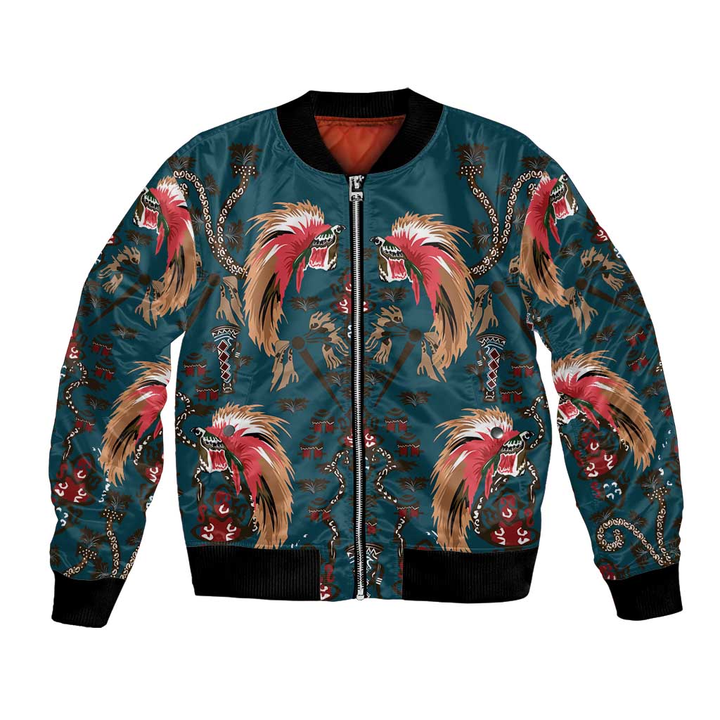 Dark Cyan Blue Bird of Batik Papua Bomber Jacket Exotic Natural Wealth of Papua LT9 Unisex Blue - Polynesian Pride