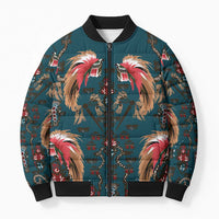 Dark Cyan Blue Bird of Batik Papua Bomber Puffer Jacket Exotic Natural Wealth of Papua LT9 Unisex Blue - Polynesian Pride