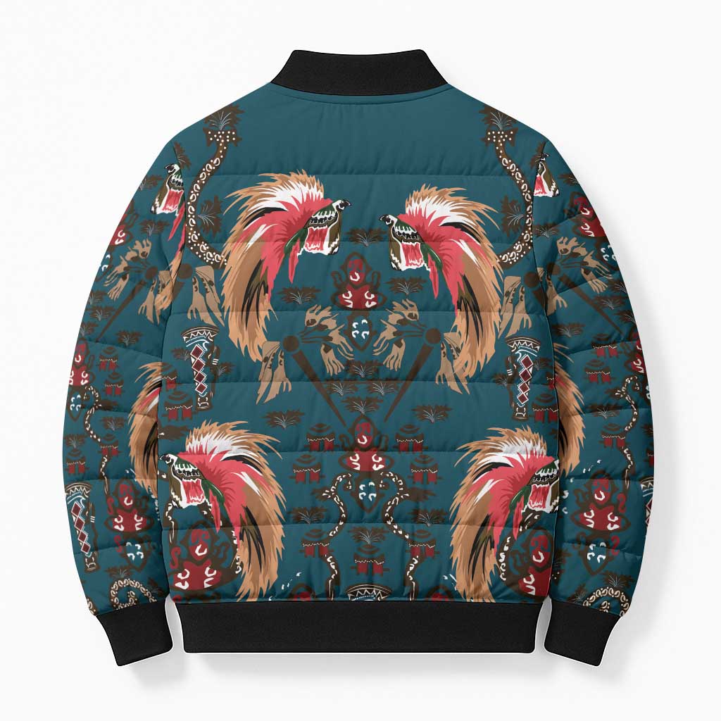 Dark Cyan Blue Bird of Batik Papua Bomber Puffer Jacket Exotic Natural Wealth of Papua LT9 - Polynesian Pride