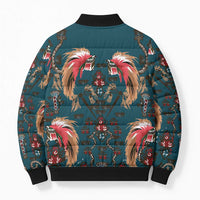 Dark Cyan Blue Bird of Batik Papua Bomber Puffer Jacket Exotic Natural Wealth of Papua LT9 - Polynesian Pride