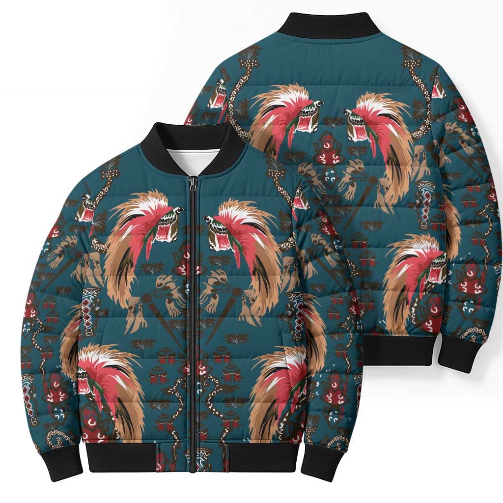 Dark Cyan Blue Bird of Batik Papua Bomber Puffer Jacket Exotic Natural Wealth of Papua LT9 - Polynesian Pride