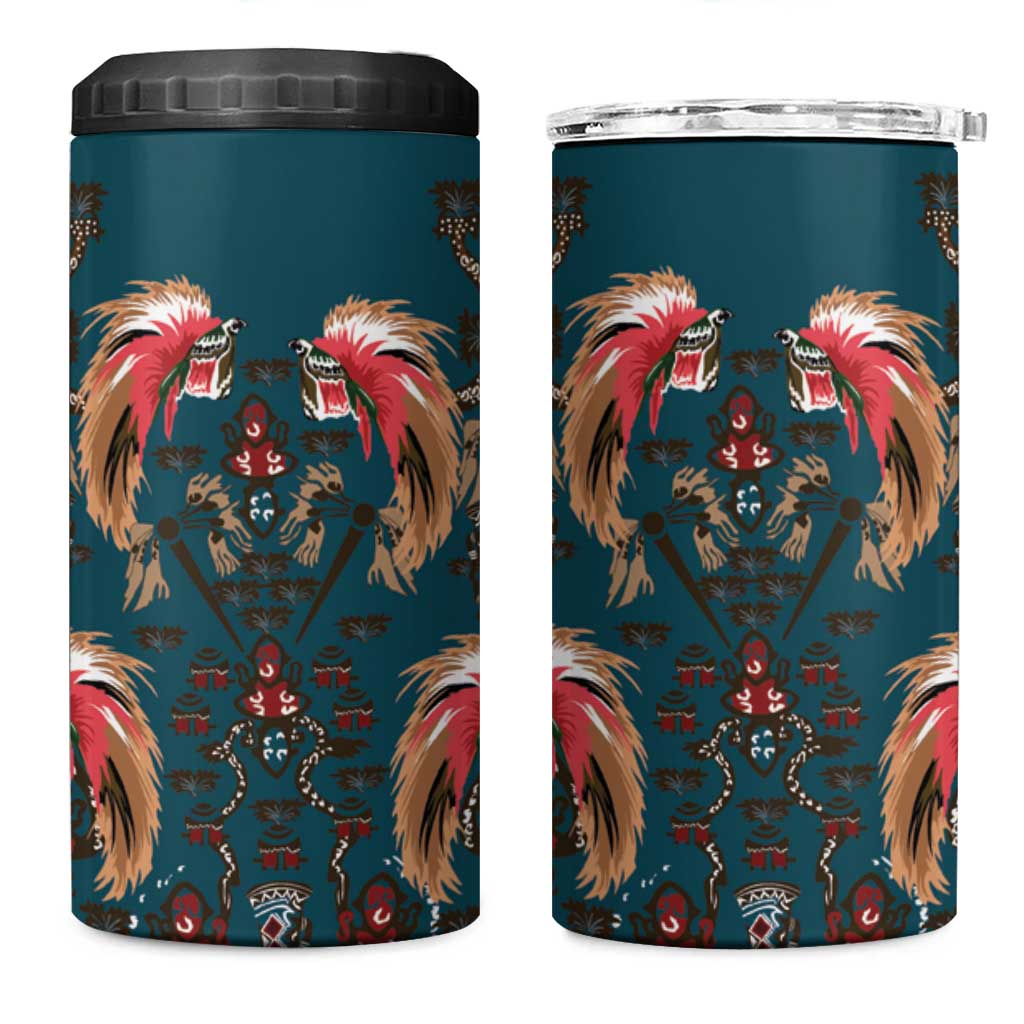 Dark Cyan Blue Bird of Batik Papua 4 in 1 Can Cooler Tumbler Exotic Natural Wealth of Papua - Polynesian Pride