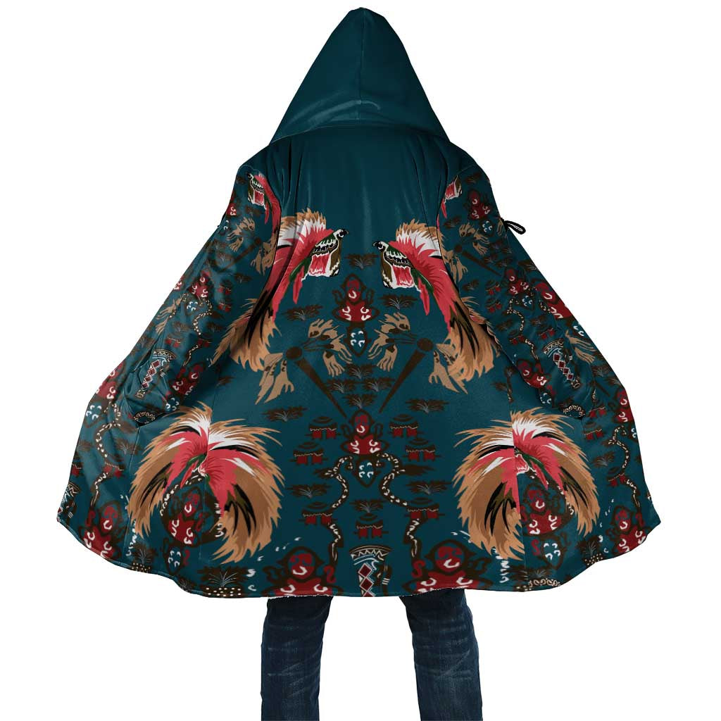 Dark Cyan Blue Bird of Batik Papua Cloak Exotic Natural Wealth of Papua - Polynesian Pride