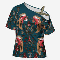 Dark Cyan Blue Bird of Batik Papua Cross Shoulder Shirt Exotic Natural Wealth of Papua - Polynesian Pride