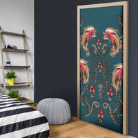 Dark Cyan Blue Bird of Batik Papua Door Cover Exotic Natural Wealth of Papua - Polynesian Pride