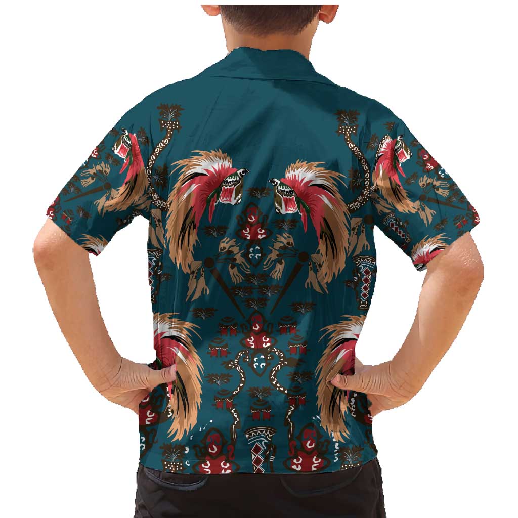 Dark Cyan Blue Bird of Batik Papua Family Matching Mermaid Dress and Hawaiian Shirt Exotic Natural Wealth of Papua - Polynesian Pride
