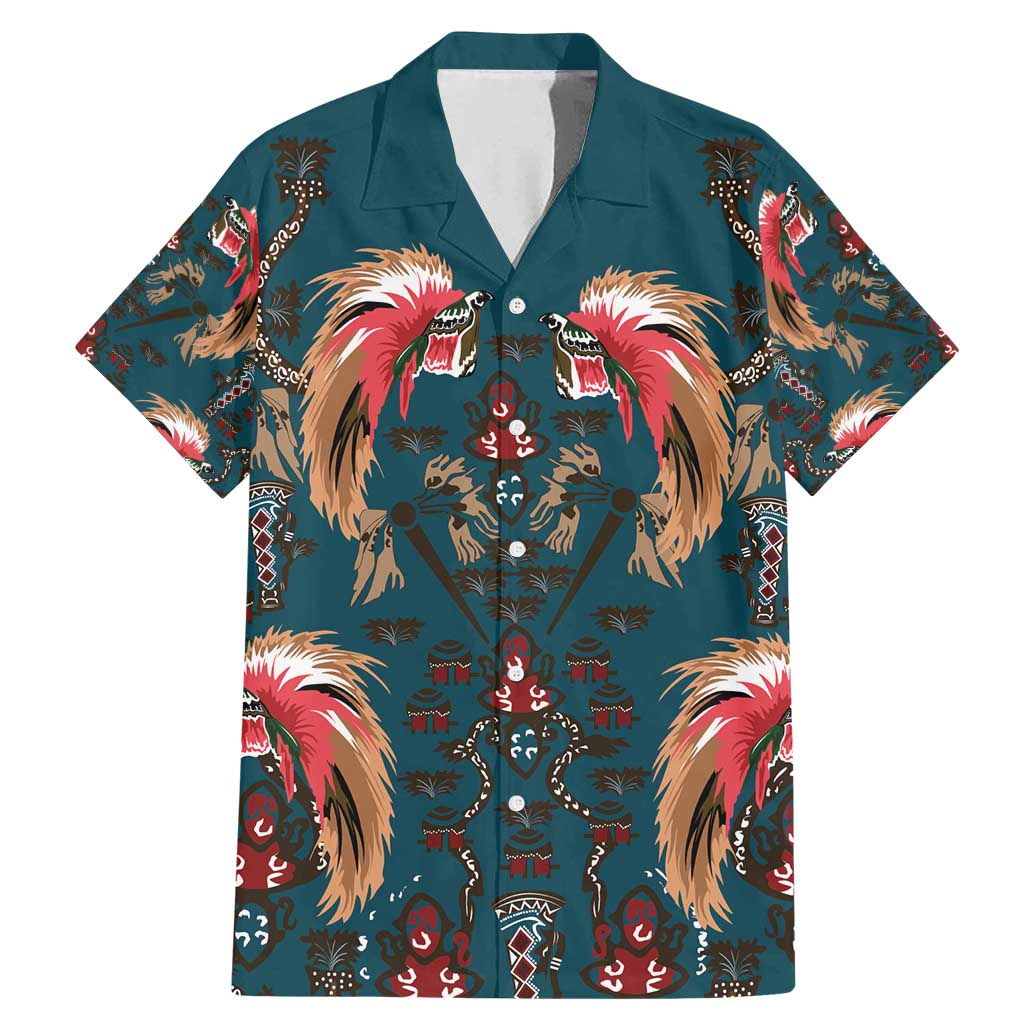 Dark Cyan Blue Bird of Batik Papua Family Matching Mermaid Dress and Hawaiian Shirt Exotic Natural Wealth of Papua - Polynesian Pride