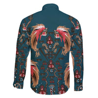 Dark Cyan Blue Bird of Batik Papua Family Matching Off The Shoulder Long Sleeve Dress and Hawaiian Shirt Exotic Natural Wealth of Papua - Polynesian Pride