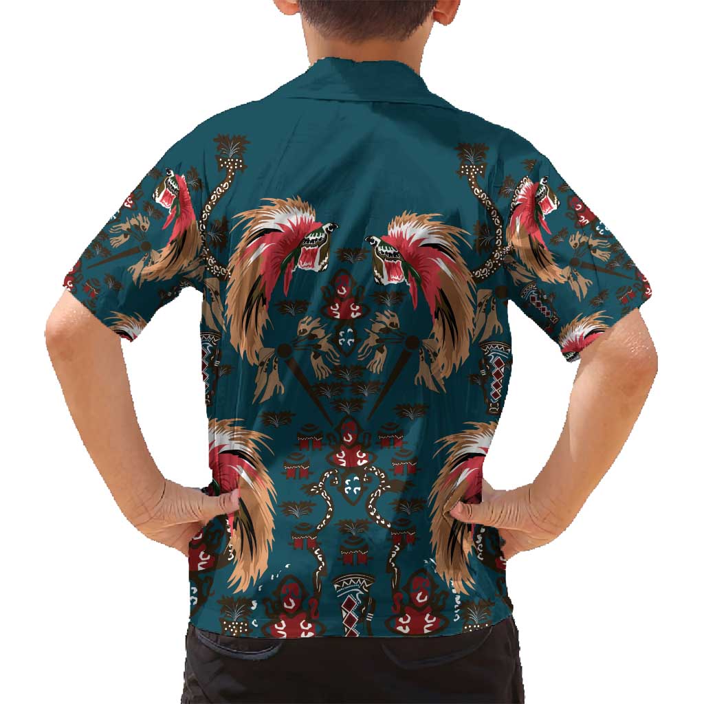 Dark Cyan Blue Bird of Batik Papua Family Matching Puletasi and Hawaiian Shirt Exotic Natural Wealth of Papua LT9 - Polynesian Pride