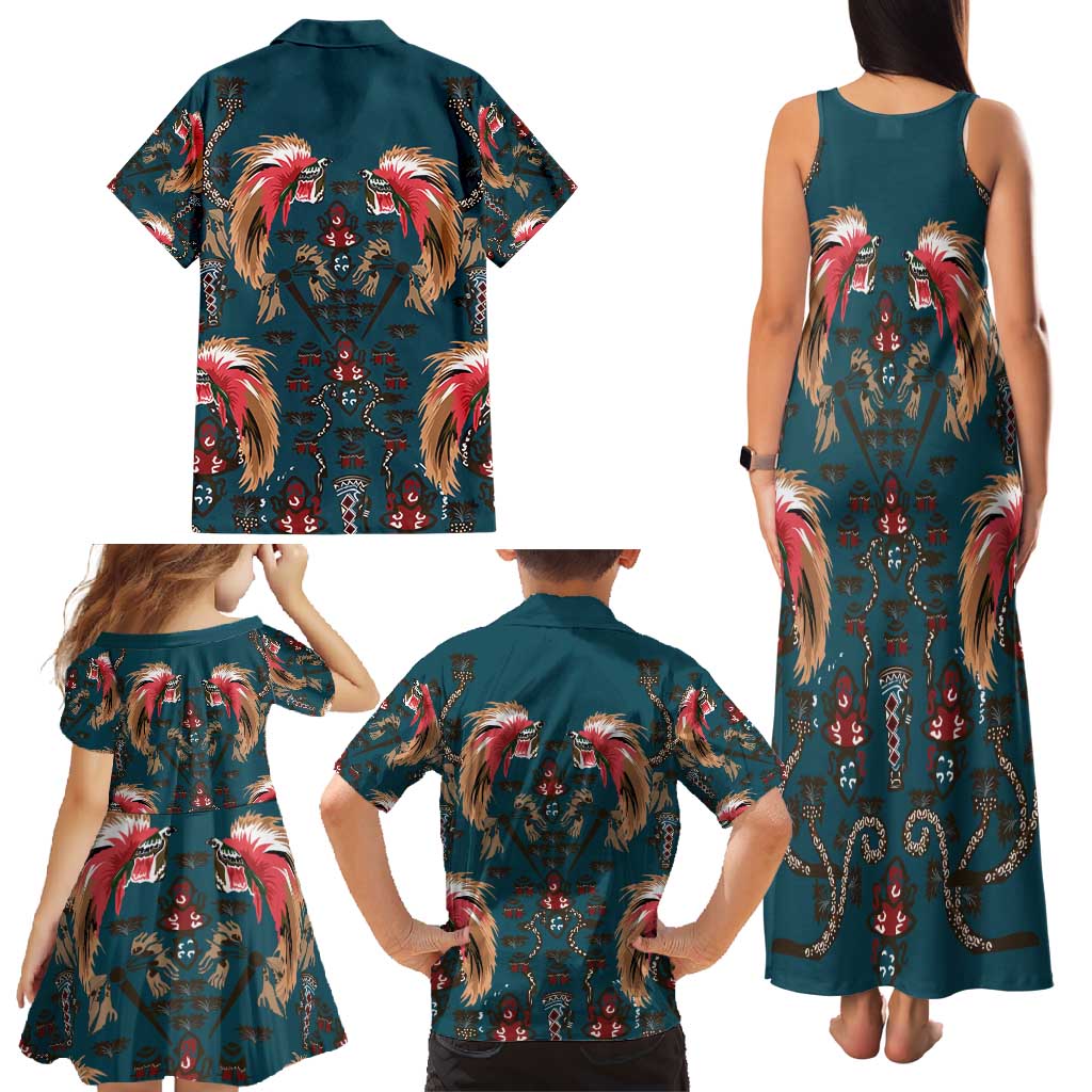 Dark Cyan Blue Bird of Batik Papua Family Matching Tank Maxi Dress and Hawaiian Shirt Exotic Natural Wealth of Papua - Polynesian Pride