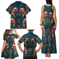 Dark Cyan Blue Bird of Batik Papua Family Matching Tank Maxi Dress and Hawaiian Shirt Exotic Natural Wealth of Papua - Polynesian Pride