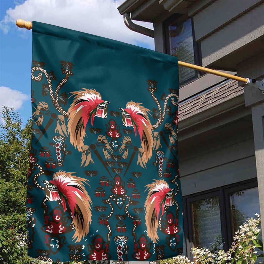 Dark Cyan Blue Bird of Batik Papua Garden Flag Exotic Natural Wealth of Papua - Polynesian Pride