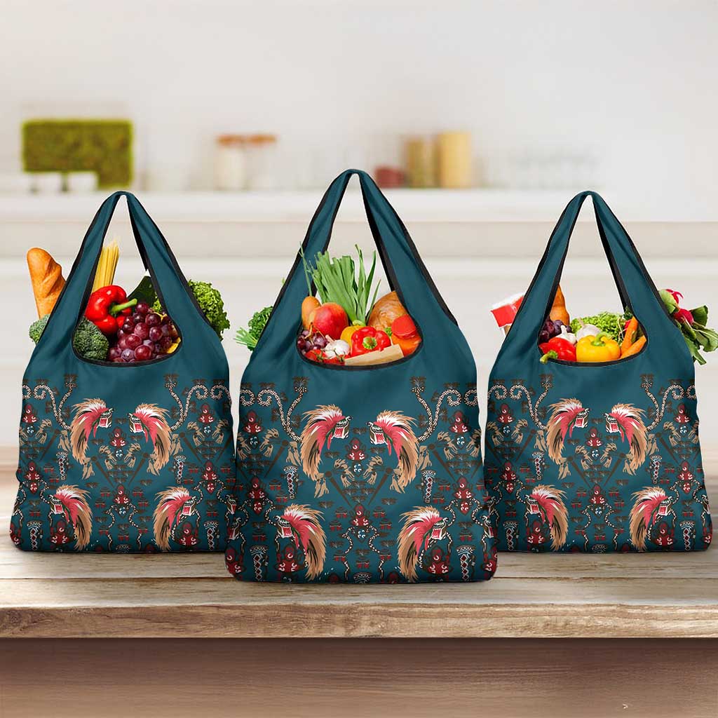 Dark Cyan Blue Bird of Batik Papua Grocery Bag Exotic Natural Wealth of Papua - Polynesian Pride