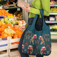 Dark Cyan Blue Bird of Batik Papua Grocery Bag Exotic Natural Wealth of Papua - Polynesian Pride