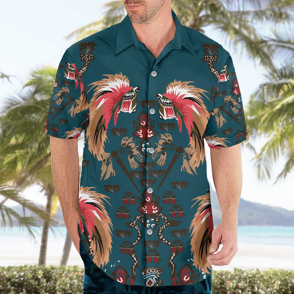 Dark Cyan Blue Bird of Batik Papua Hawaiian Shirt Exotic Natural Wealth of Papua - Polynesian Pride
