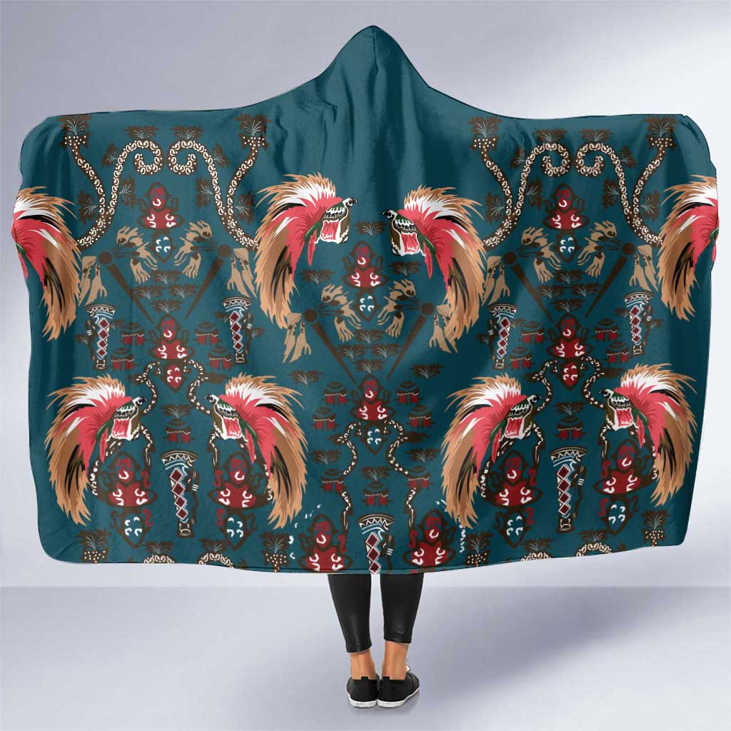 Dark Cyan Blue Bird of Batik Papua Hooded Blanket Exotic Natural Wealth of Papua - Polynesian Pride