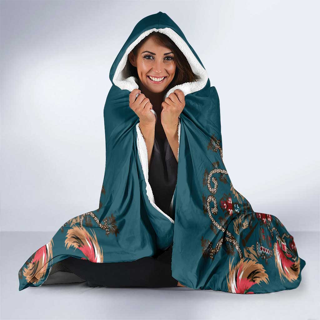 Dark Cyan Blue Bird of Batik Papua Hooded Blanket Exotic Natural Wealth of Papua - Polynesian Pride