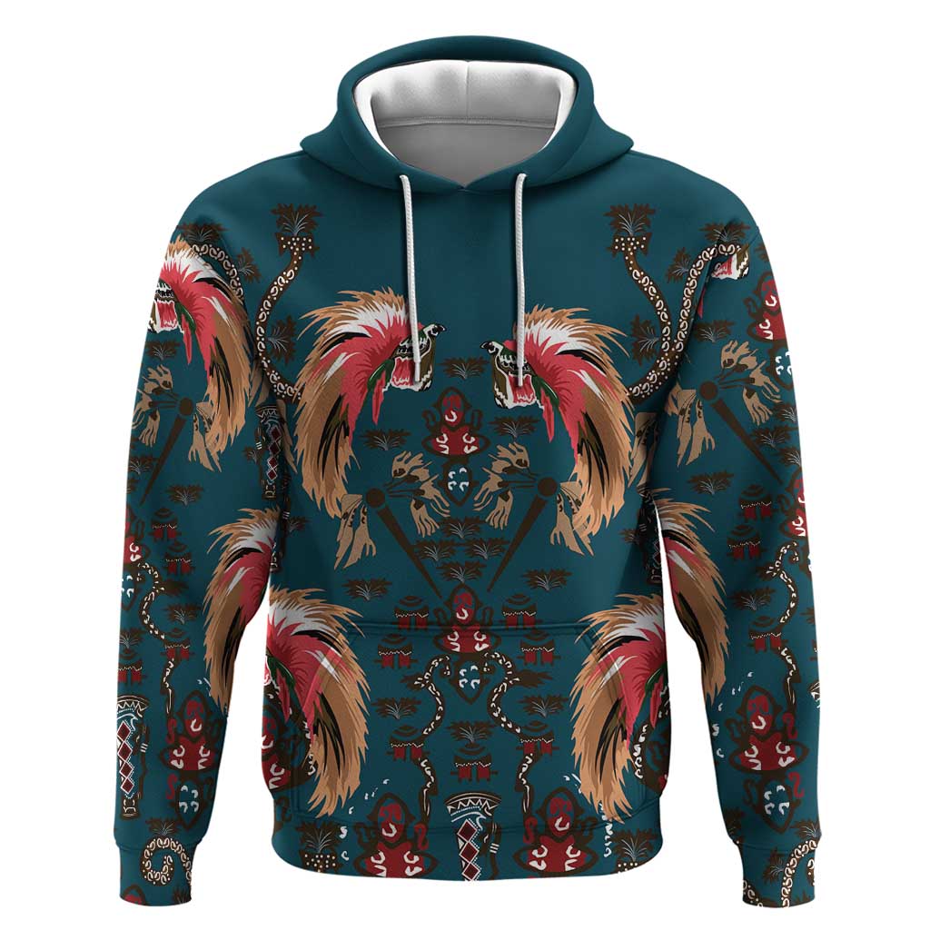 Dark Cyan Blue Bird of Batik Papua Hoodie Exotic Natural Wealth of Papua - Polynesian Pride