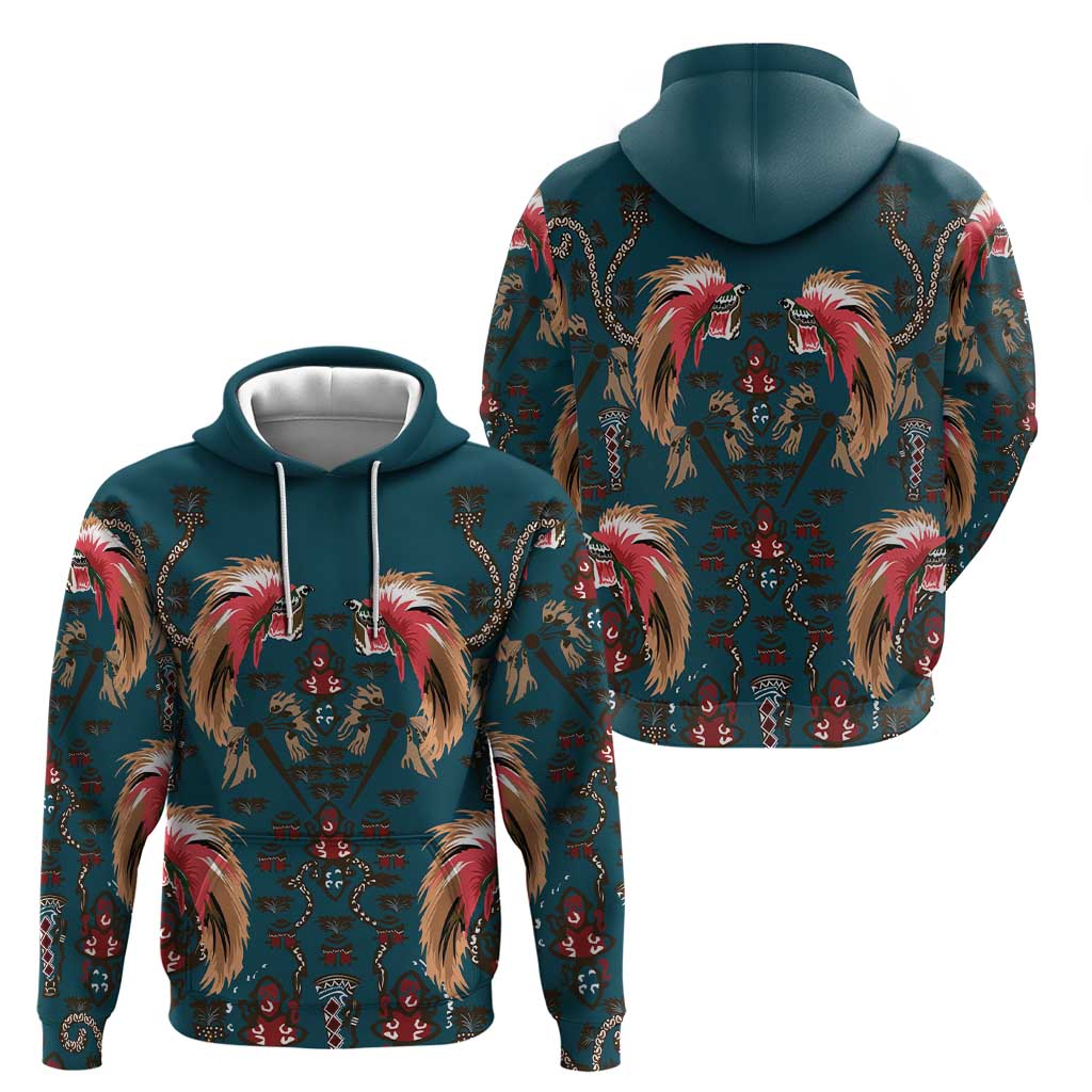 Dark Cyan Blue Bird of Batik Papua Hoodie Exotic Natural Wealth of Papua - Polynesian Pride