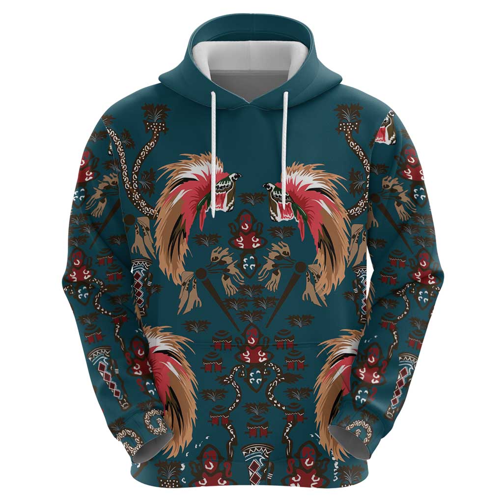 Dark Cyan Blue Bird of Batik Papua Hoodie Exotic Natural Wealth of Papua - Polynesian Pride