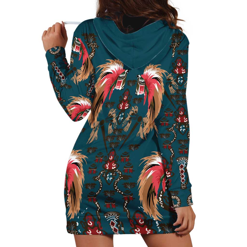 Dark Cyan Blue Bird of Batik Papua Hoodie Dress Exotic Natural Wealth of Papua - Polynesian Pride
