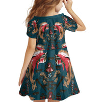Dark Cyan Blue Bird of Batik Papua Kid Short Sleeve Dress Exotic Natural Wealth of Papua - Polynesian Pride