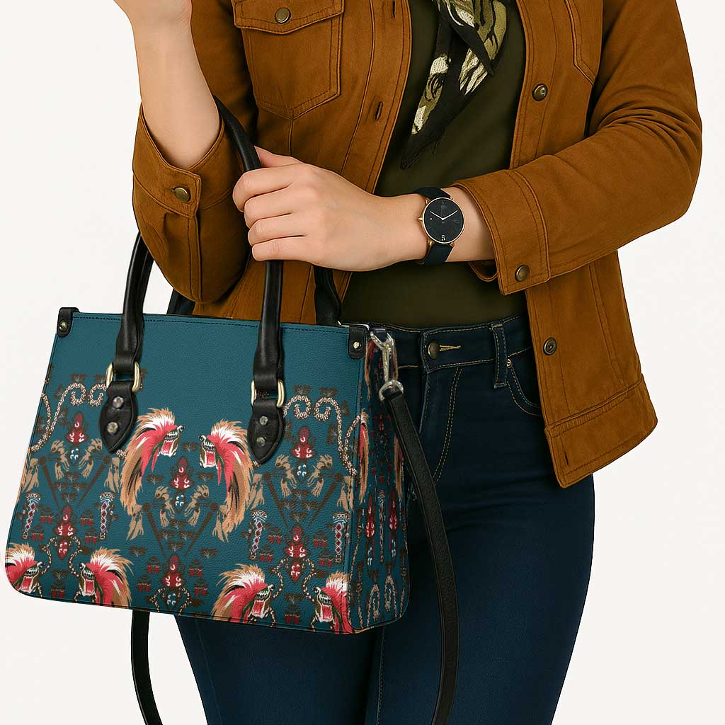 Dark Cyan Blue Bird of Batik Papua Leather Bag Exotic Natural Wealth of Papua - Polynesian Pride