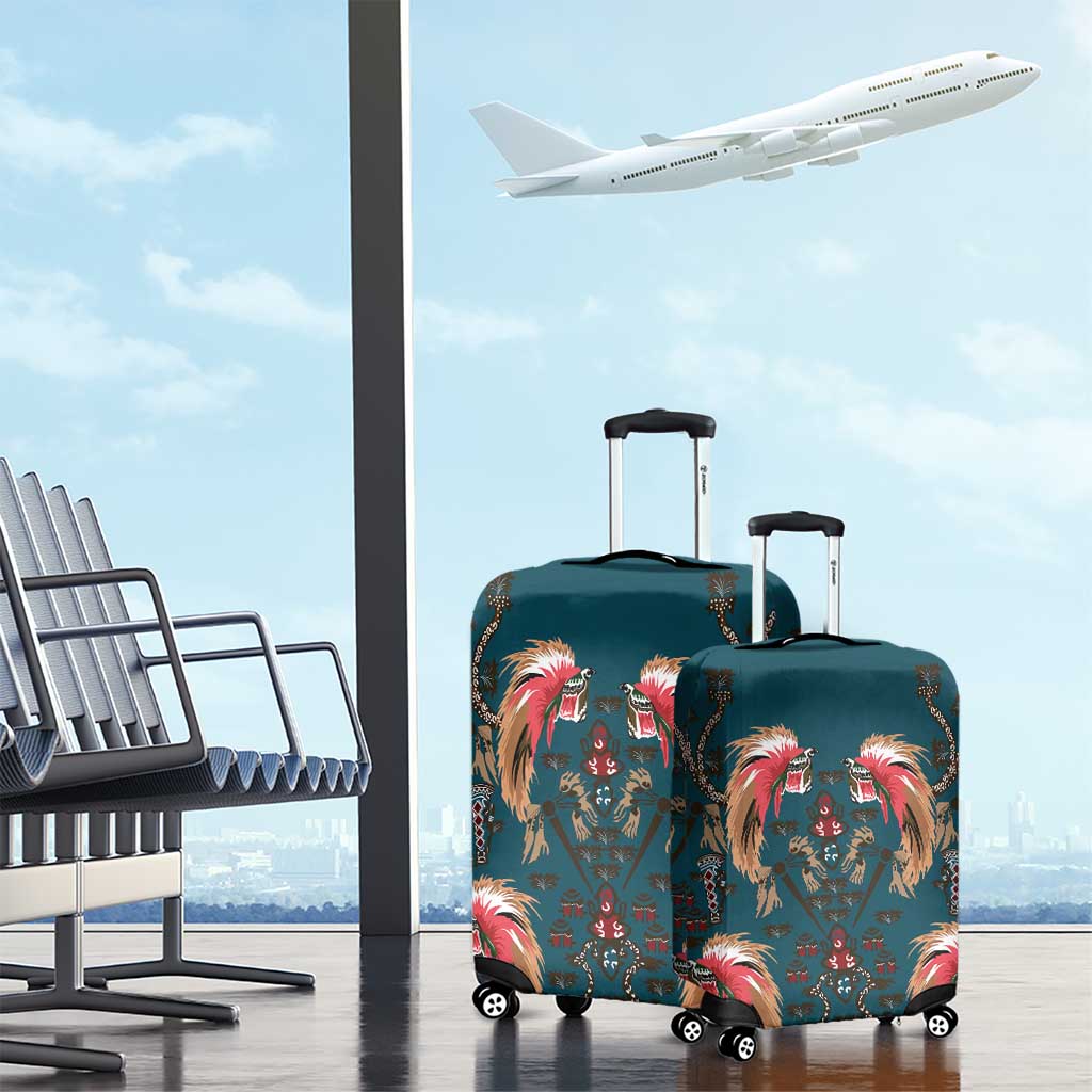 Dark Cyan Blue Bird of Batik Papua Luggage Cover Exotic Natural Wealth of Papua - Polynesian Pride