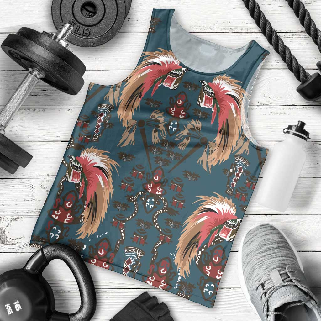 Dark Cyan Blue Bird of Batik Papua Men Tank Top Exotic Natural Wealth of Papua - Polynesian Pride