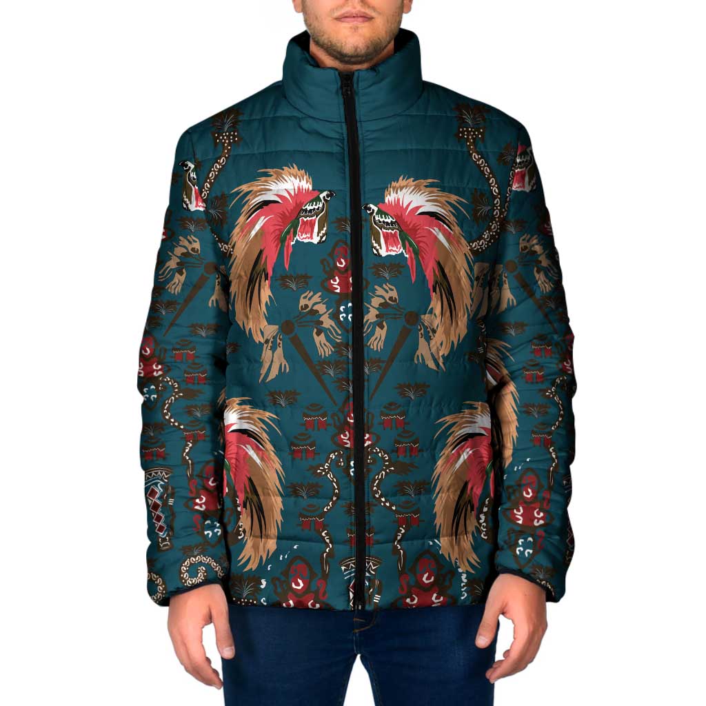 Dark Cyan Blue Bird of Batik Papua Padded Jacket Exotic Natural Wealth of Papua LT9 Men Blue - Polynesian Pride