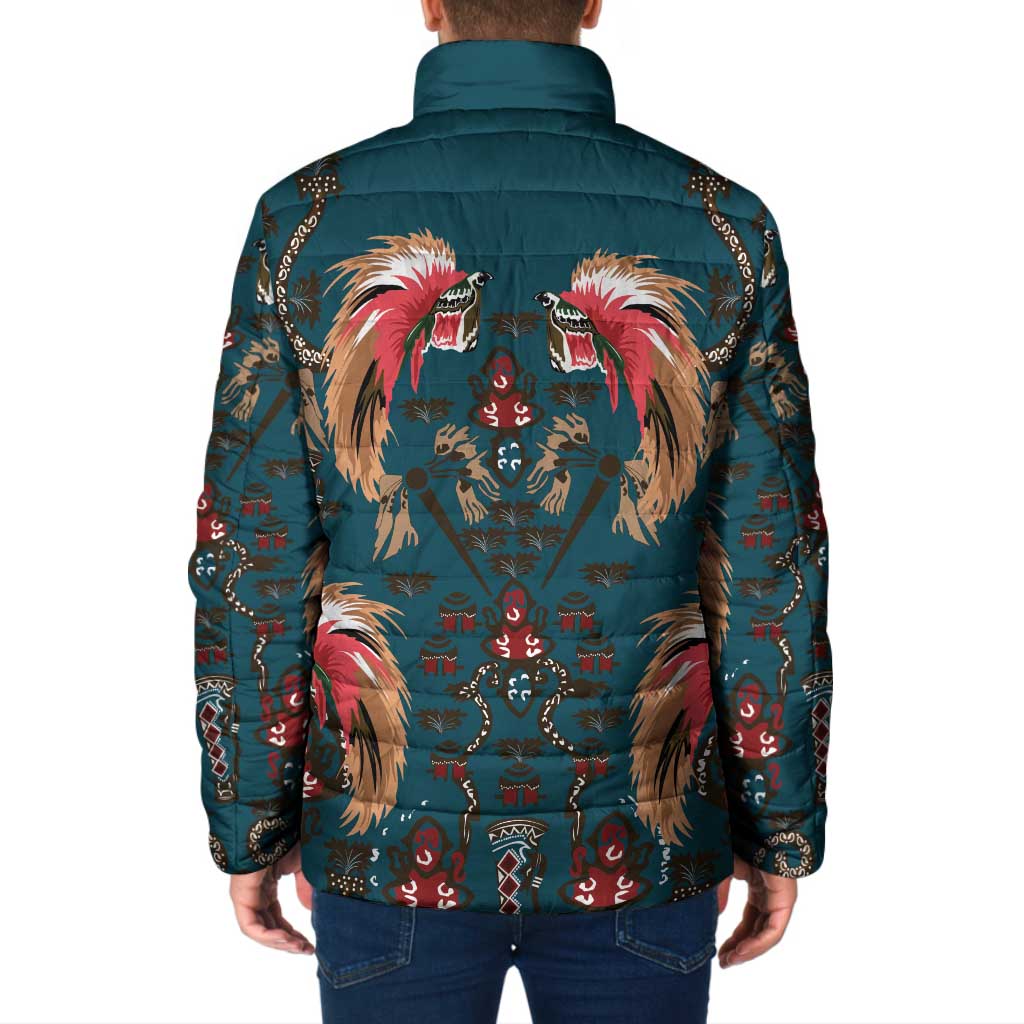 Dark Cyan Blue Bird of Batik Papua Padded Jacket Exotic Natural Wealth of Papua LT9 - Polynesian Pride