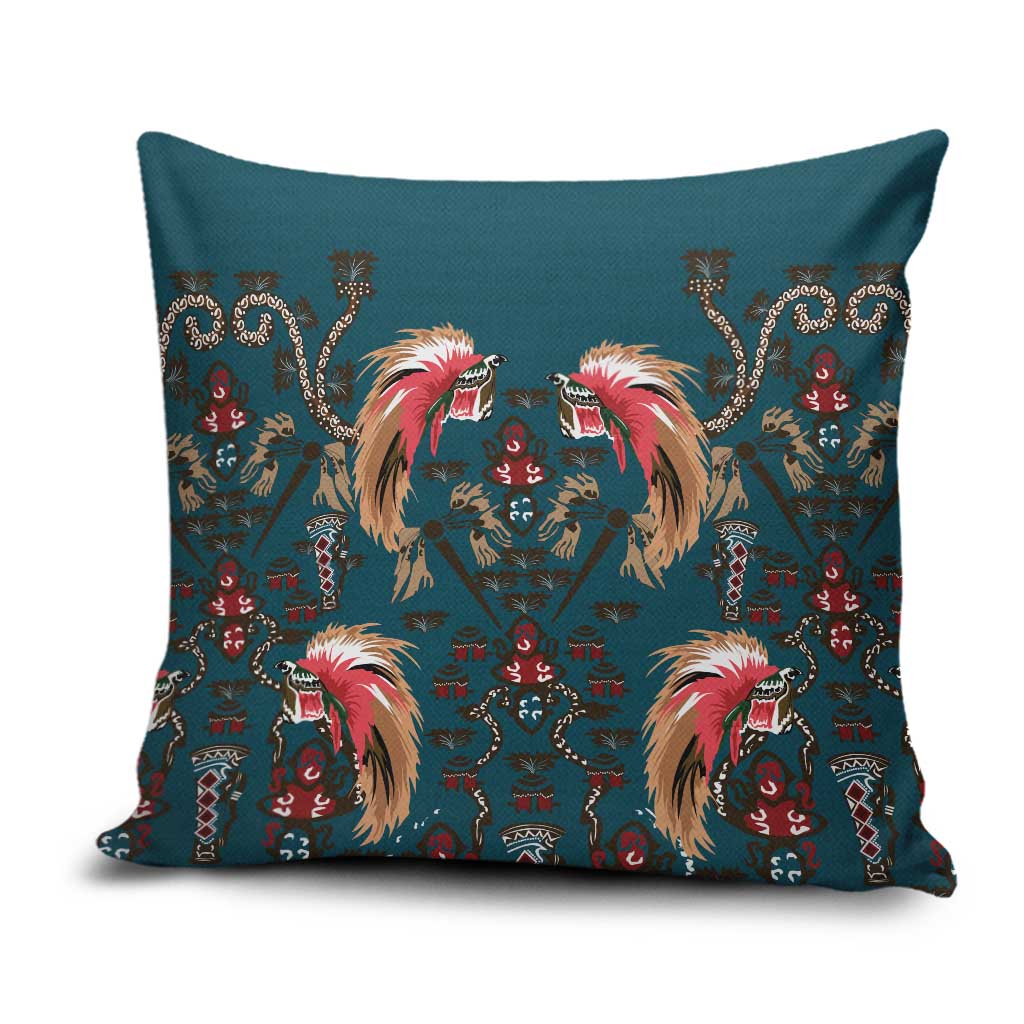 Dark Cyan Blue Bird of Batik Papua Pillow Cover Exotic Natural Wealth of Papua - Polynesian Pride
