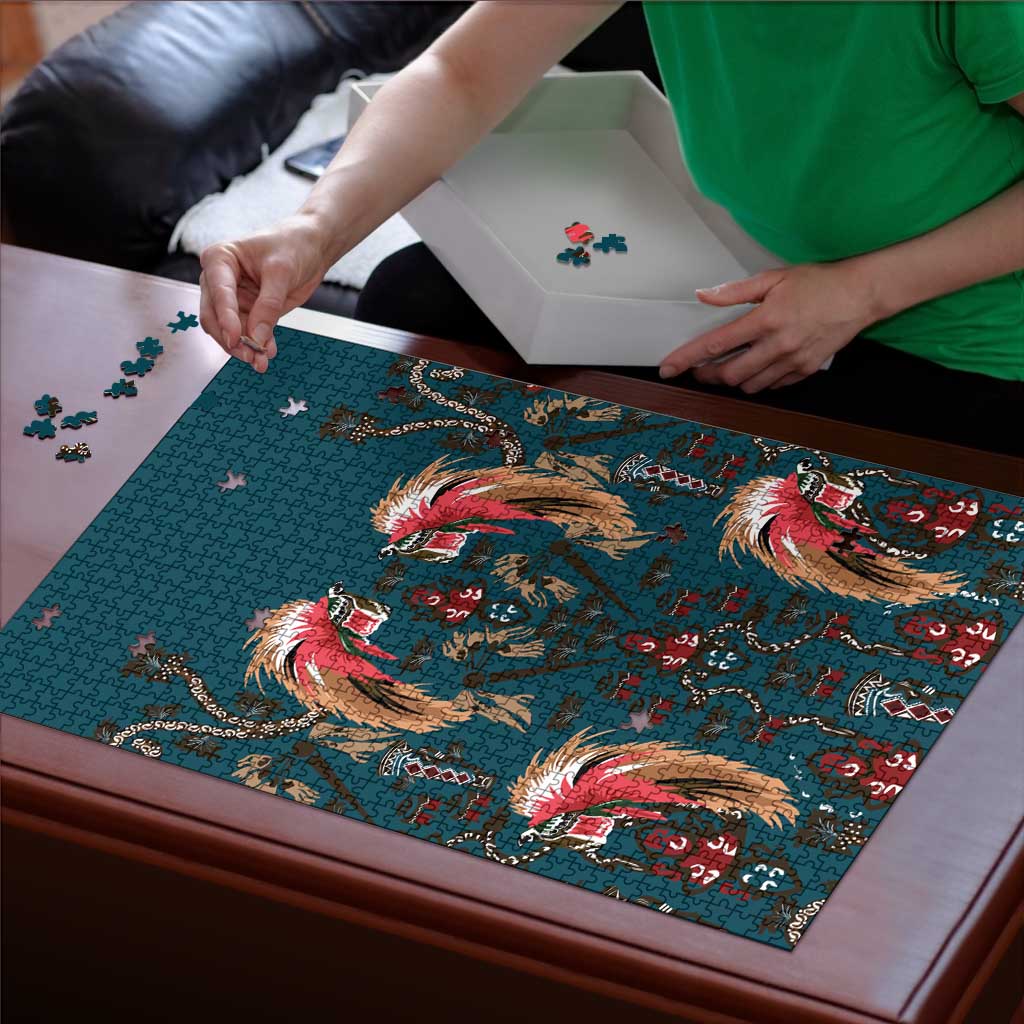 Dark Cyan Blue Bird of Batik Papua Puzzle Exotic Natural Wealth of Papua - Polynesian Pride